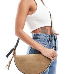 All Saints Half Moon Suede Crossbody Bag Sughero Brown